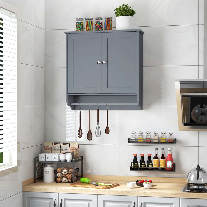 Costway Wall Mounted Bathroom Medicine Cabinet Storage Cupboard with Towel Bar Grey