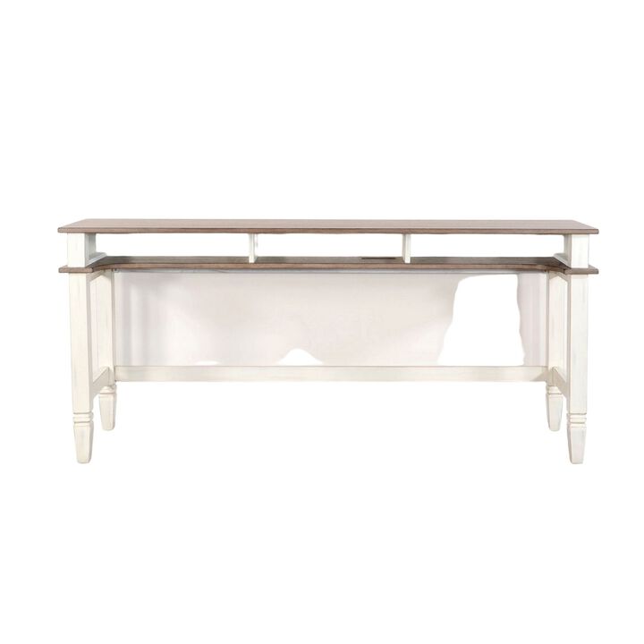Dean Console Table, USB and Cubbies, 76 Inch Rectangular Brown, White - Benzara