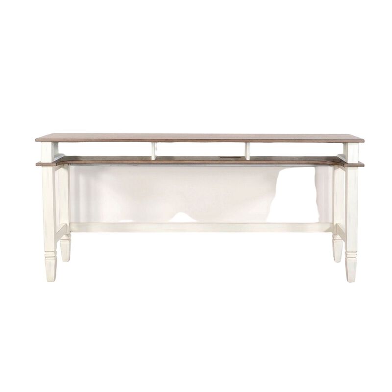 Dean Console Table, USB and Cubbies, 76 Inch Rectangular Brown, White - Benzara