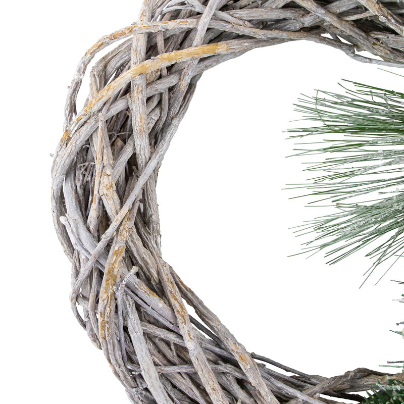 Frosted Pine Cone and Foliage Artificial Christmas Twig Wreath  15 Inch  Unlit