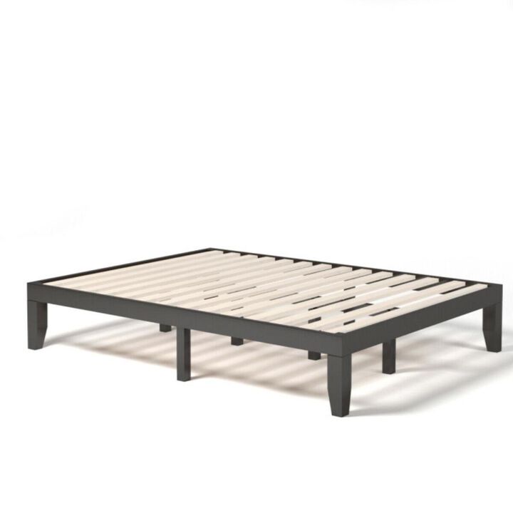 Hivvago 14 Inch Queen Size Rubber Wood Platform Bed Frame with Wood Slat Support