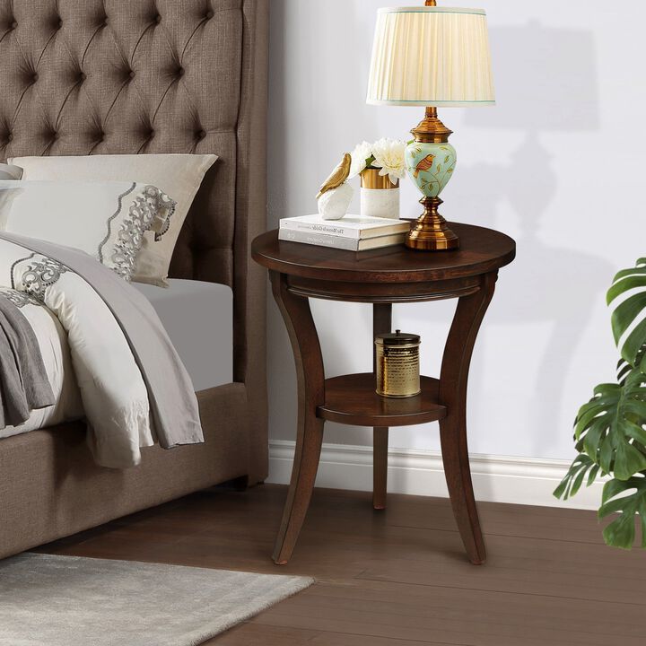 Small Round End Table with Open Shelf, Wood Accent Table for Living Room & Bedroom
