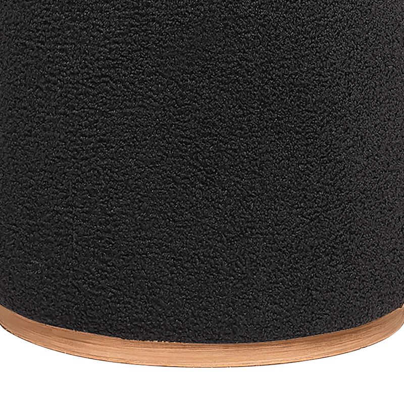 Zia 19 Inch Ottoman, Black Faux Sheepskin Upholstery, Round Platform Base - Benzara