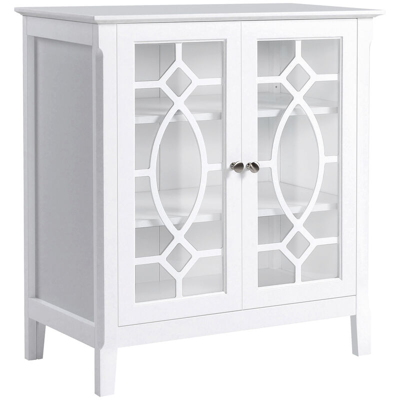 HOMCOM Sideboard Buffet Cabinet, Kitchen Storage Cabinet, Glass Door Accent Cabinet with Adjustable Shelves, White