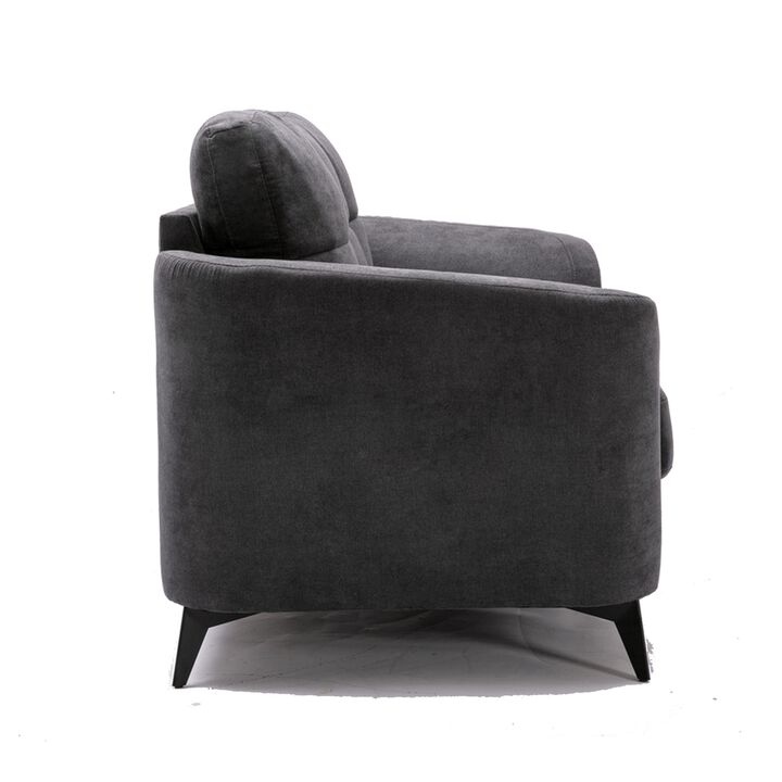 Odin 60 Inch Modern Loveseat with Tufted Cushions, Metal Frame, Gray Velvet-Benzara
