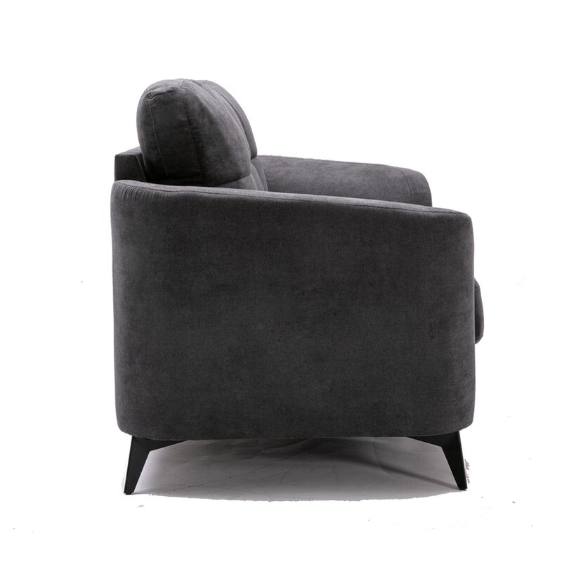Odin 60 Inch Modern Loveseat with Tufted Cushions, Metal Frame, Gray Velvet-Benzara