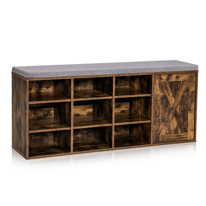 9-Cube Adjustable Storage Shoe Bench with Padded Cushion for Entryway