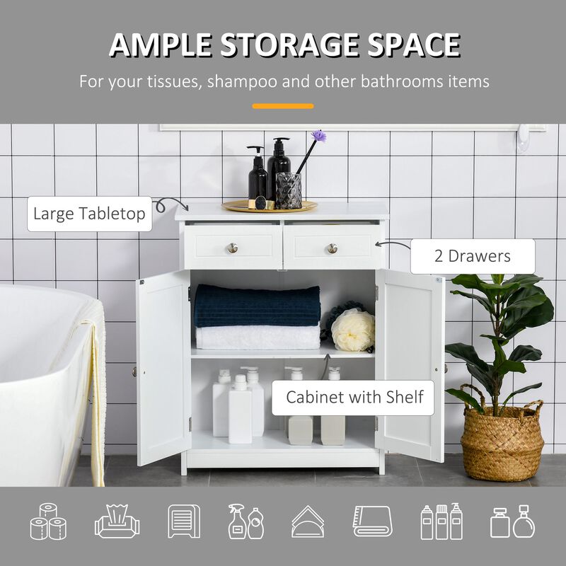 White Bathroom Tower: Freestanding Cabinet with Doors & Drawers
