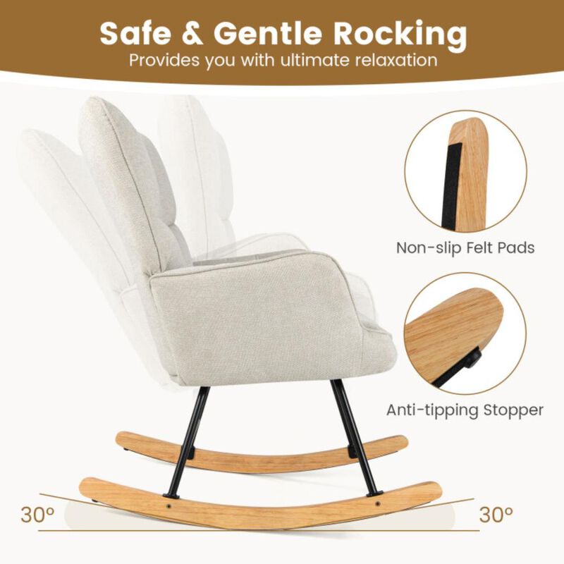 Hivvago Linen Nursery Rocking Chair with High Backrest and Padded Armrests