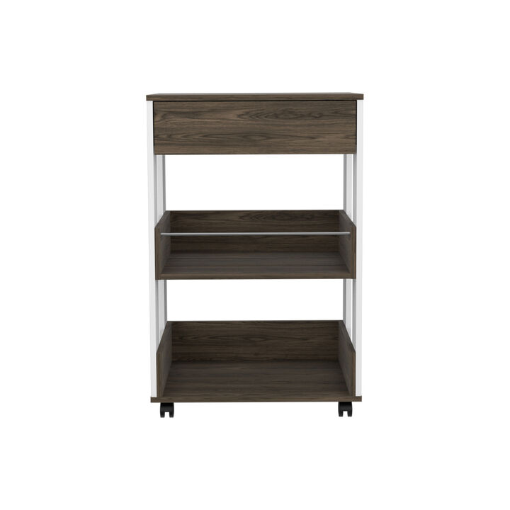 Dering 1-Drawer 2-Shelf Kitchen Cart With Caster White And Dark Walnut