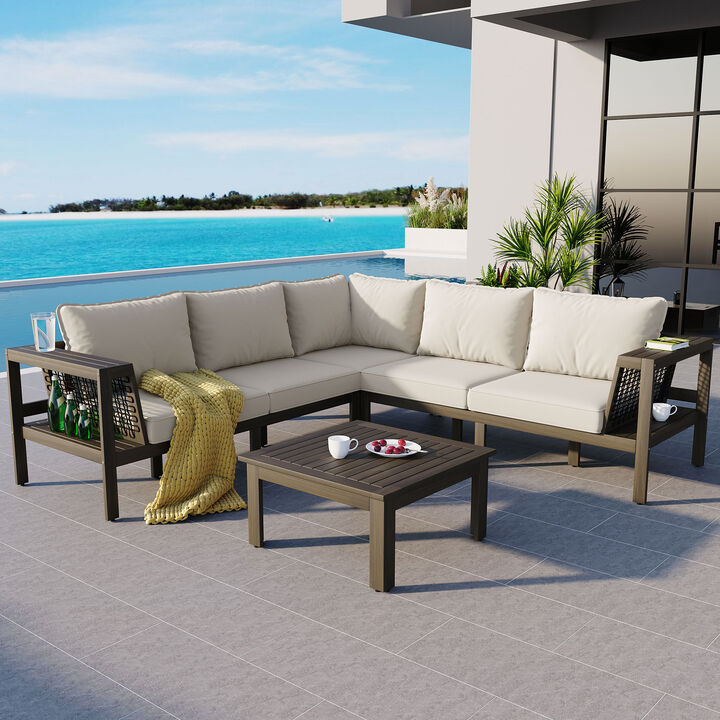 Merax Outdoor Acacia Wood Sofa Set with Coffee Table