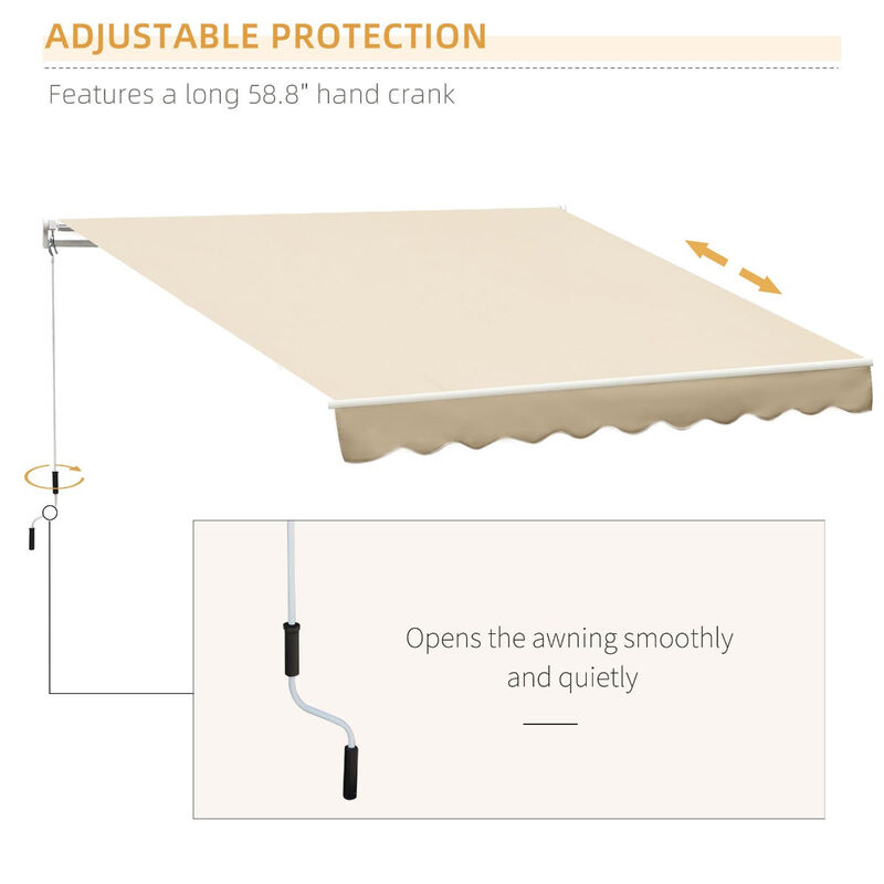 Beige Sun Shield: 10'x8' Manual Retractable UV-Protective Patio Awning