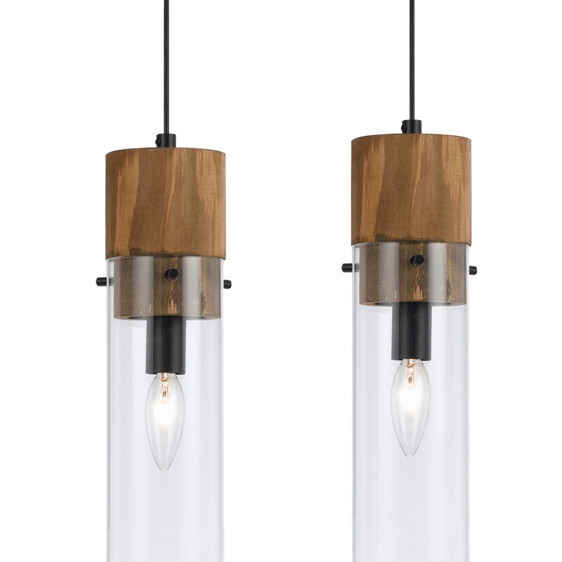 60 X 4 Watt Wood and Metal Fixture with Cylindrical Shades, Brown and Black - Benzara