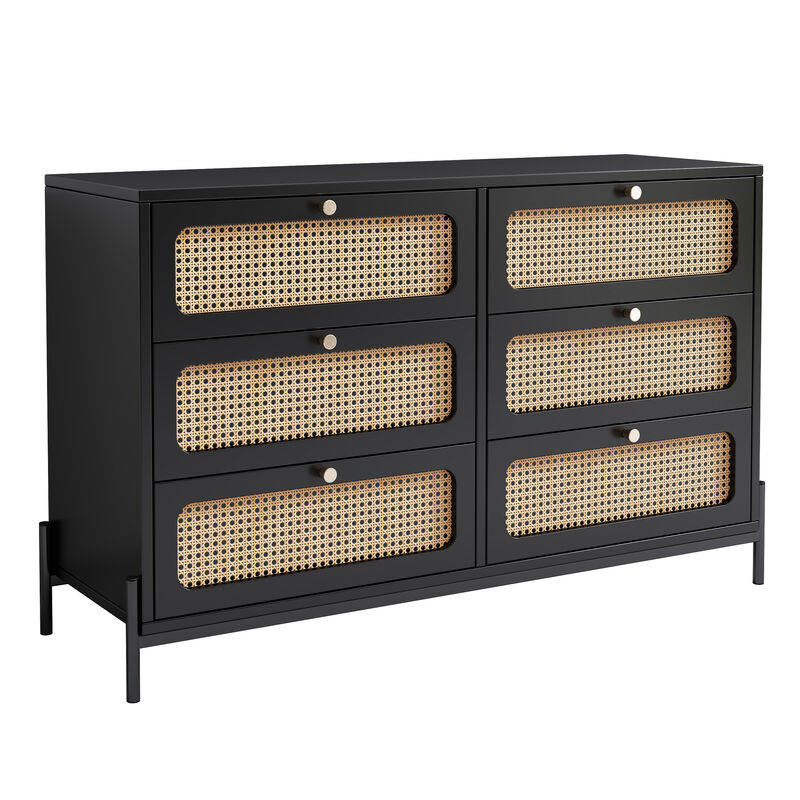Merax Modern Rattan Wood Closet 6-Drawer Dresser
