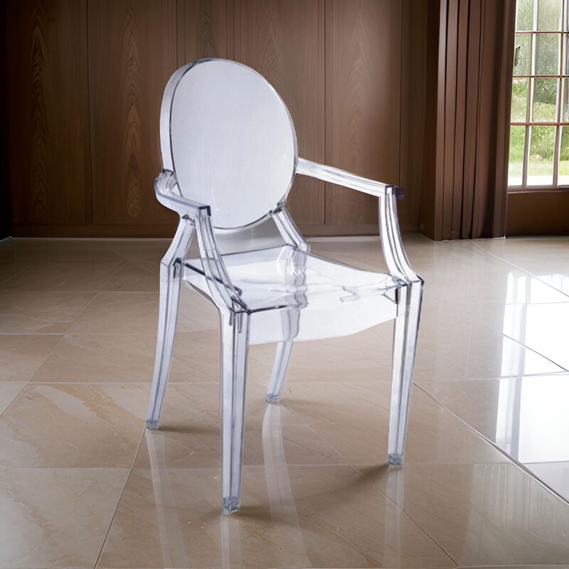 Nili Set of 4 Dining Armchairs, Oval Shape Back, Molded Seat, Clear Finish - Benzara