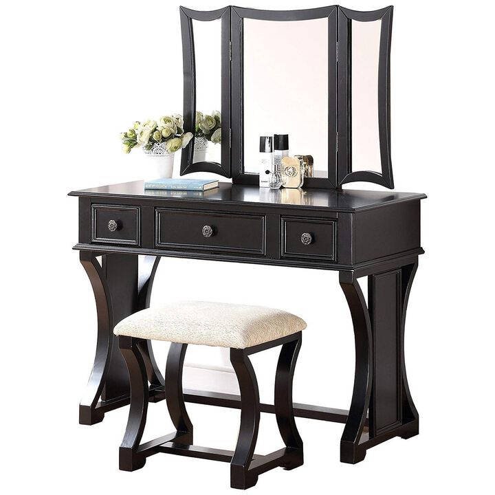 Modish Vanity Set Featuring Stool And Mirror Black-Benzara