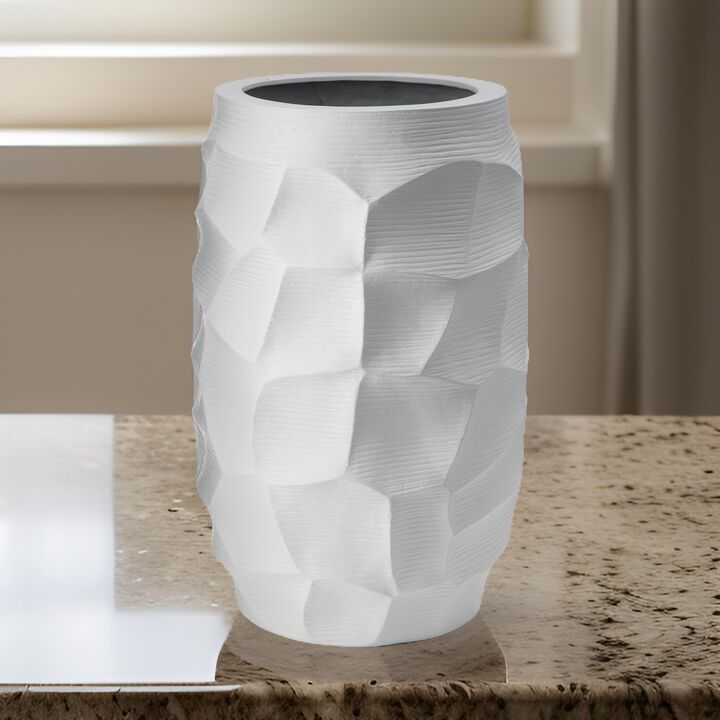 Legan 20 Inch Flower Vase, 3D Abstract Sculptural Art, White Polyresin - Benzara