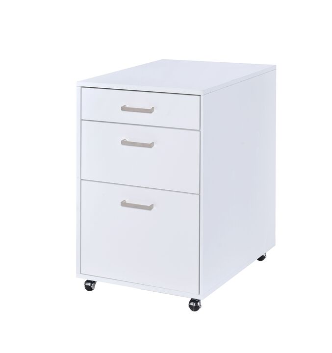 ACME Coleen File Cabinet, White High Gloss & Chrome