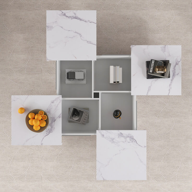 Merax Square Marble Veneer Coffee Table with Storage