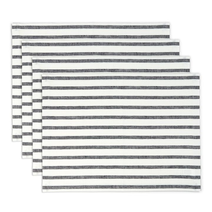 Solino Home 100% Pure Linen 14 x 19 Inch Placemats Set of 4 | Madison Stripe