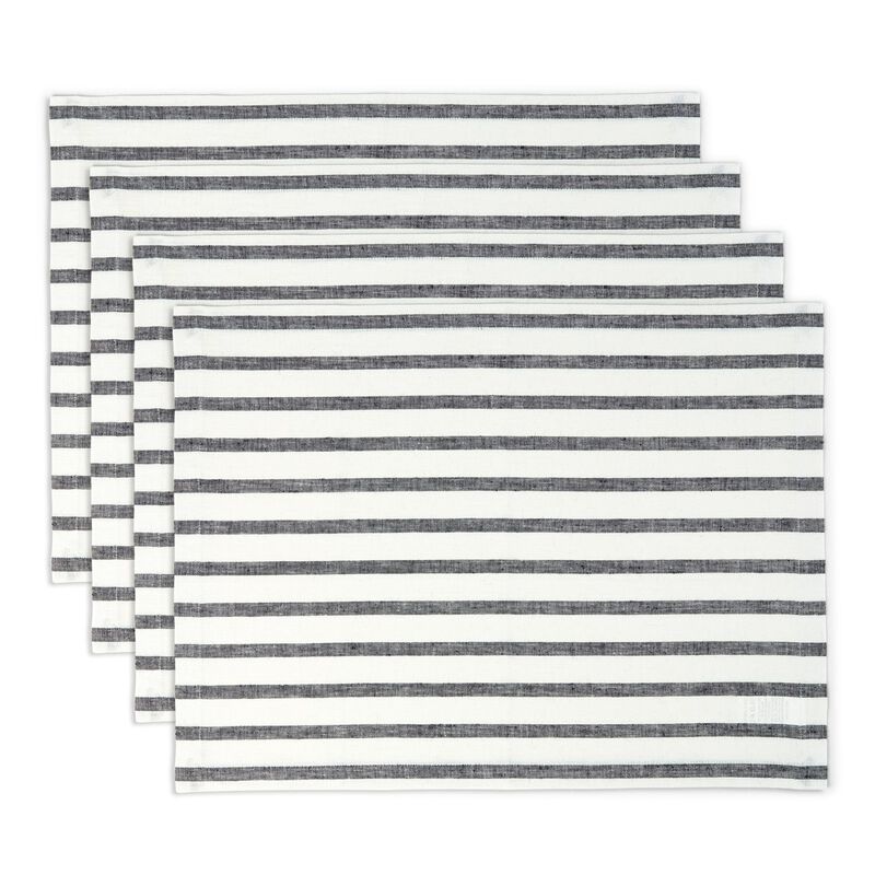 Solino Home 100% Pure Linen 14 x 19 Inch Placemats Set of 4 | Madison Stripe