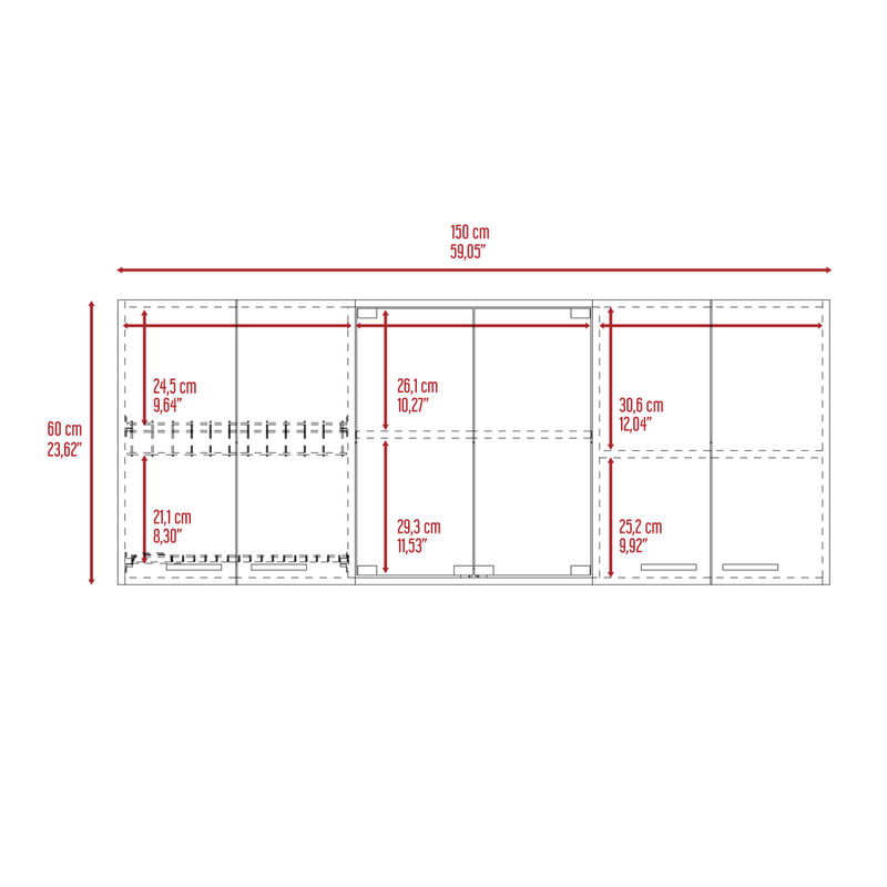 Superior 150 Wall Cabinet With Glass, Four Interior Shelves, Two Double Door - Black