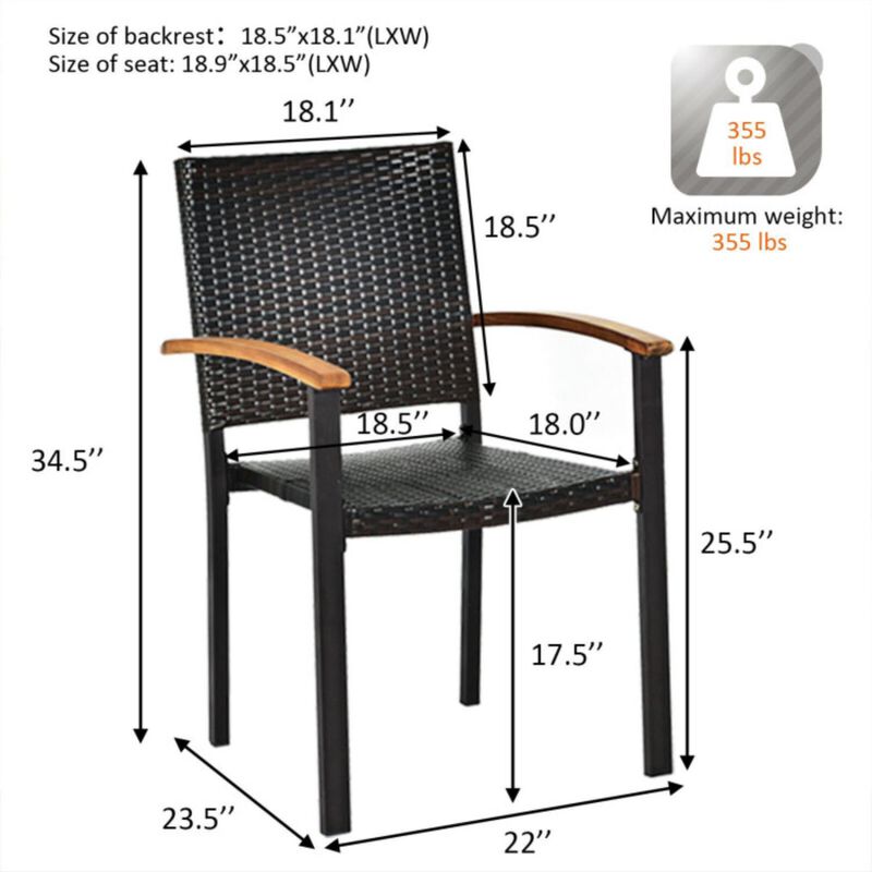 Hivvago Set of 4 Outdoor Patio PE Rattan Dining Chairs with Powder-coated Steel Frame