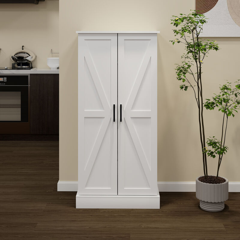 White Wood 23.62 in. Pantry Cabinet with 2 Doors and Adjustable Shelves
