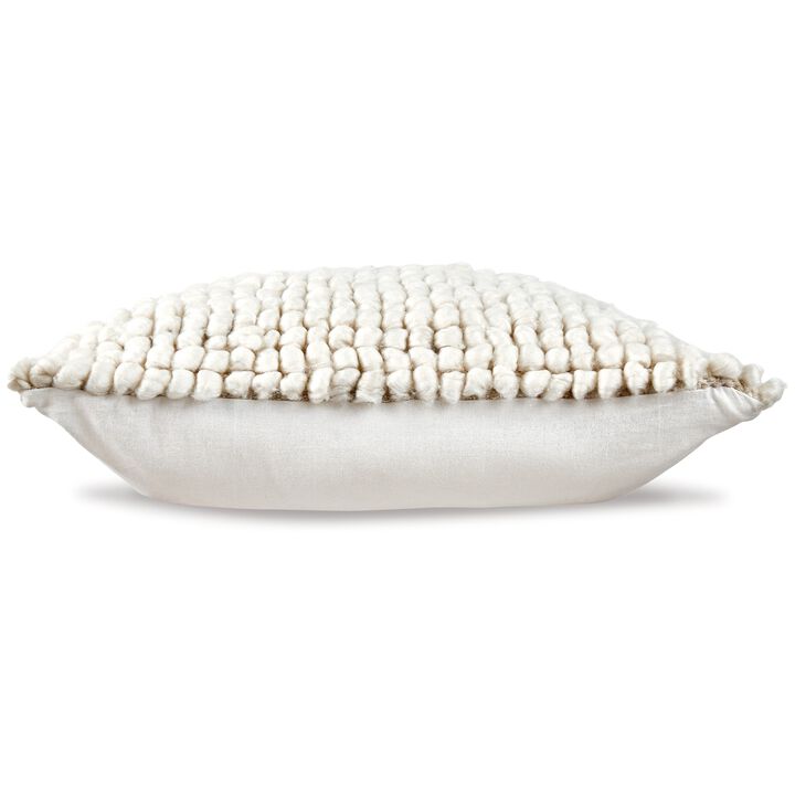 Avy Square Accent Throw Pillow, 20 Inch Plush Looped Ivory White Wool - Benzara
