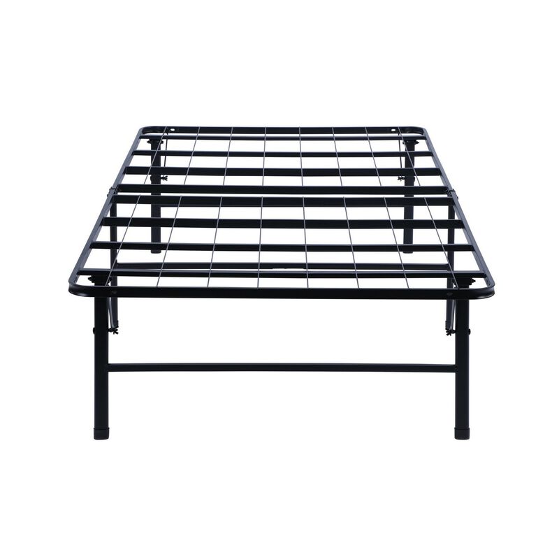 Adel Full Size Low Profile Bed, Foldable Metal Frame, Black-Benzara