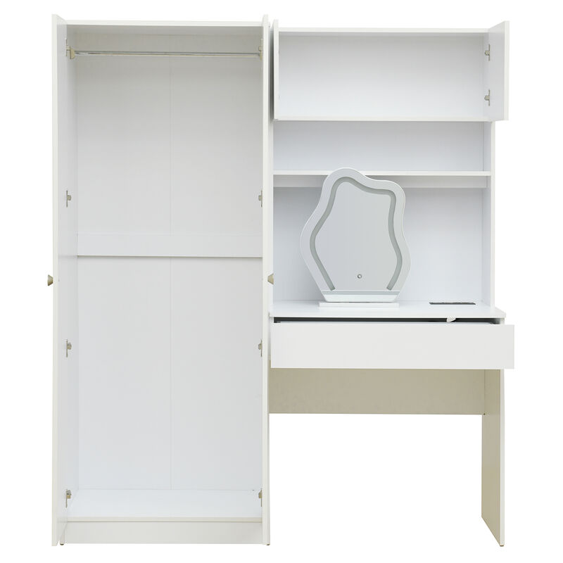 Merax Wooden Storage Vanity Wardrobe with Makeup Mirror and Drawers for Bedroom