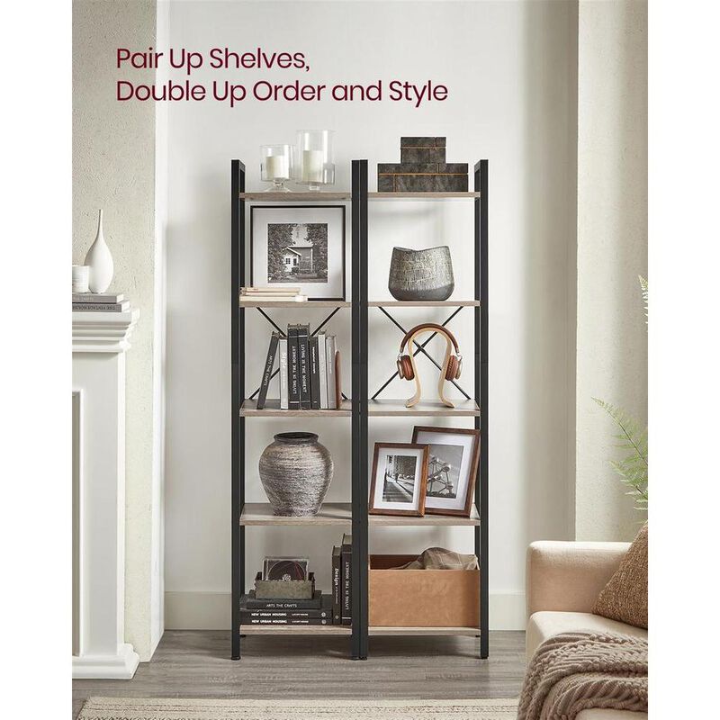 Space-Saving 5-Shelf Bookshelf Ideal for Study Storage