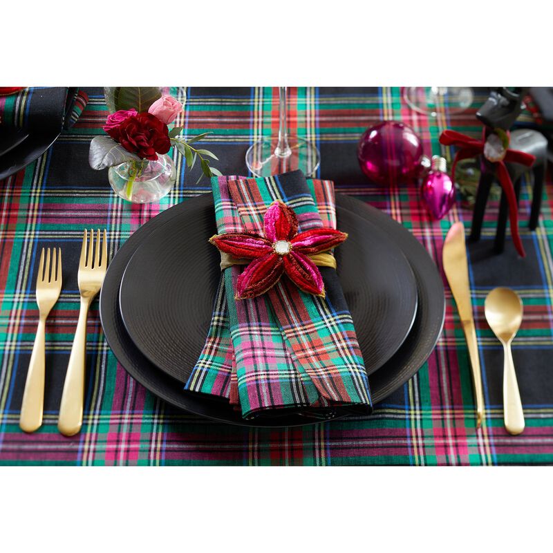 Solino Home Christmas Napkins Set of 4 - 100% Pure Linen Black Jewel Plaid Napkins 20 x 20 Inch
