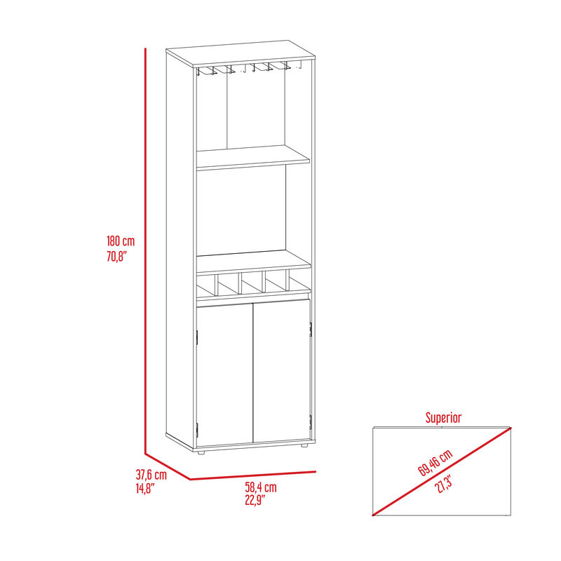 DEPOT E-SHOP Dallas Bar Double Door Cabinet, Five Built-in Wine Rack, Two Shelves, Two Interior Shelves, Light Oak