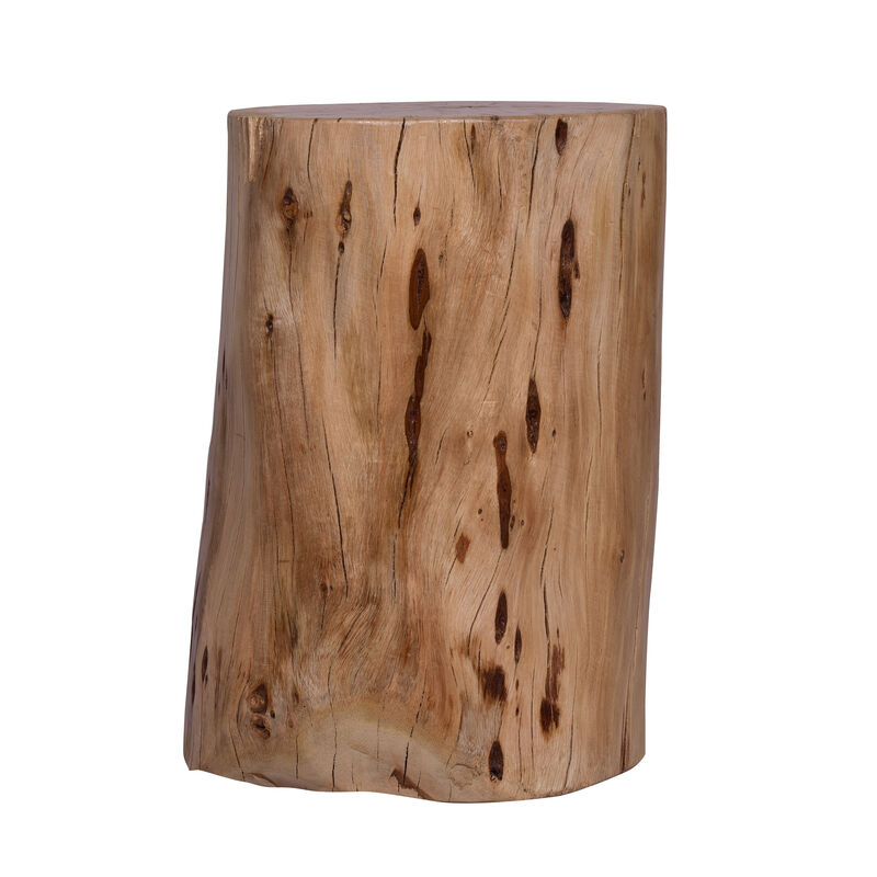 17 Inch Accent Stump Stool End Table, Live Edge Acacia Wood Log with Grain and Knot Details, Natural Brown-Benzara