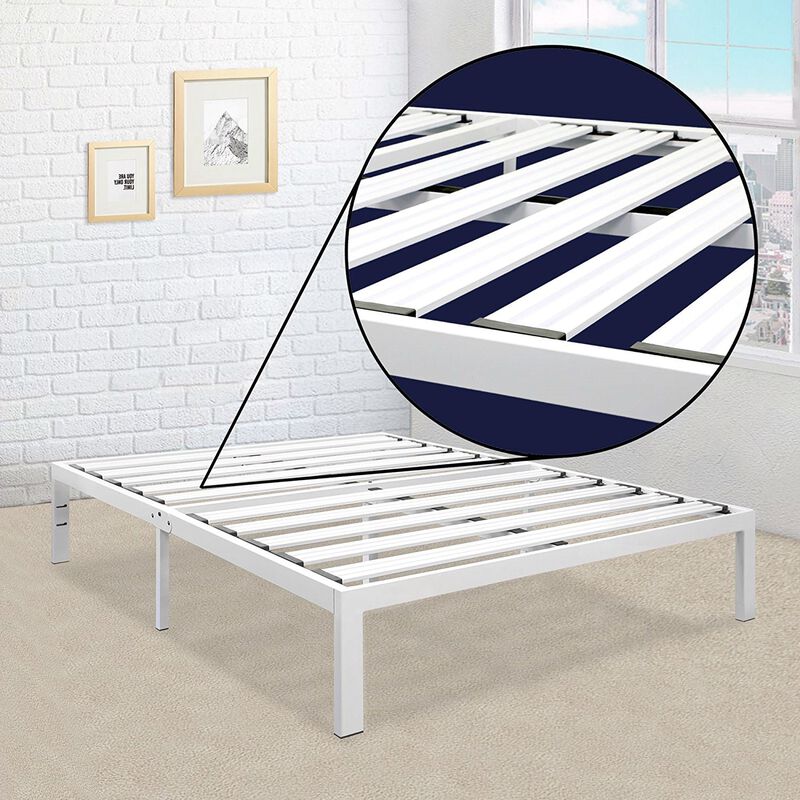 Hivvago Full size Heavy Duty Metal Platform Bed Frame in White