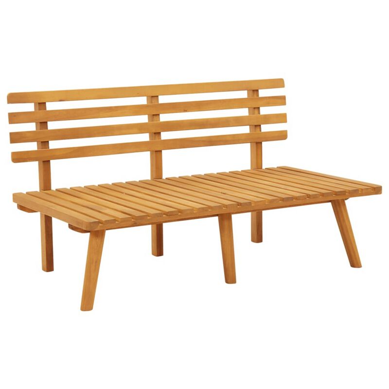 Roma Outdoor Bench, Dark Gray and White, 45 Inch Brown Acacia Wood - Benzara