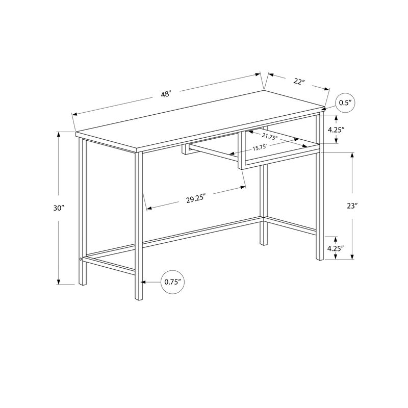 Monarch Specialties I 7369 Computer Desk, Home Office, Laptop, 48"L, Work, Metal, Laminate, Brown, Grey, Contemporary, Modern