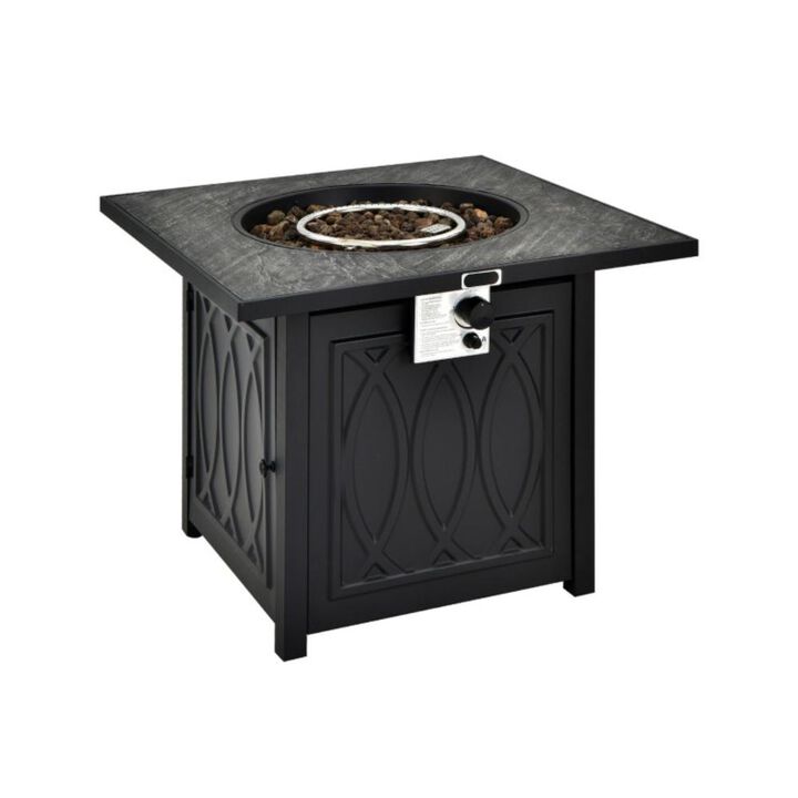 Hivvago 32 Inch Propane Fire Pit Table Square Tabletop with Lava Rocks Cover 50000 BTU-Black