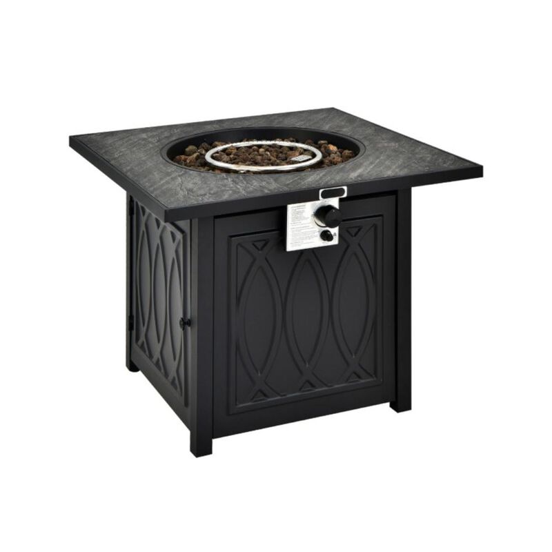 Hivvago 32 Inch Propane Fire Pit Table Square Tabletop with Lava Rocks Cover 50000 BTU-Black