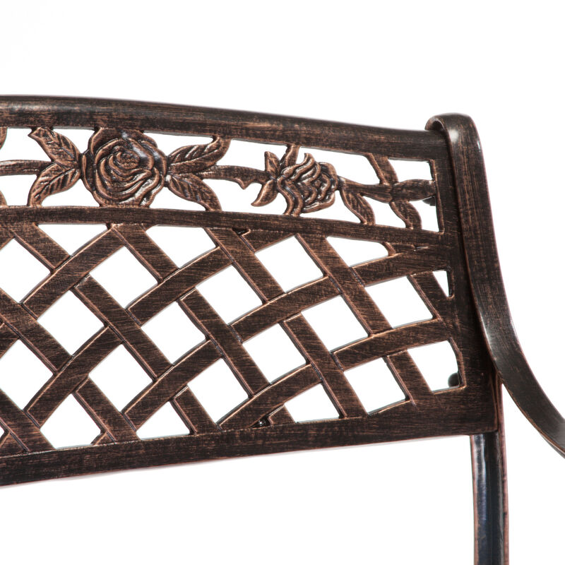 Ornate Cast Aluminum Outdoor Bench with Antique Copper Finish