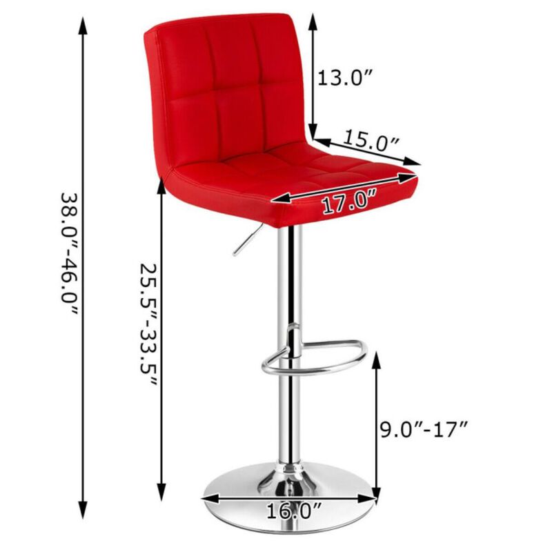 Hivvago Set of 2 Square Swivel Adjustable PU Leather Bar Stools with Back and Footrest