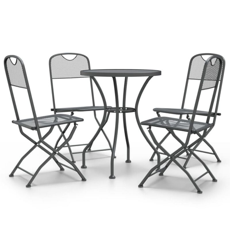 Yoko 5pc Outdoor Breakfast Dining Bistro Set, Gray, Folding Metal - Benzara