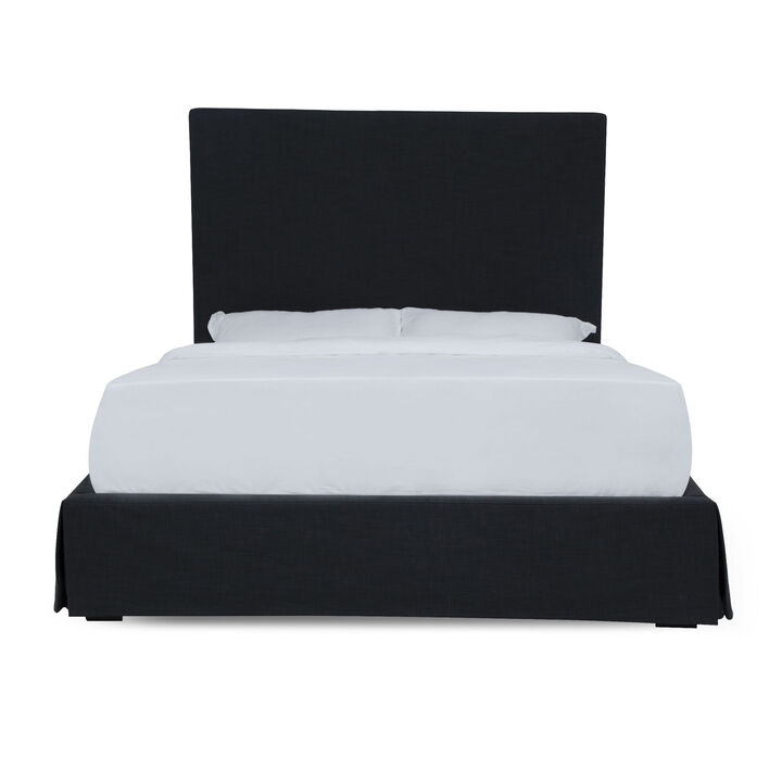 Cove Upholstered Queen Size Skirted Panel Bed with Storage, Black - Benzara