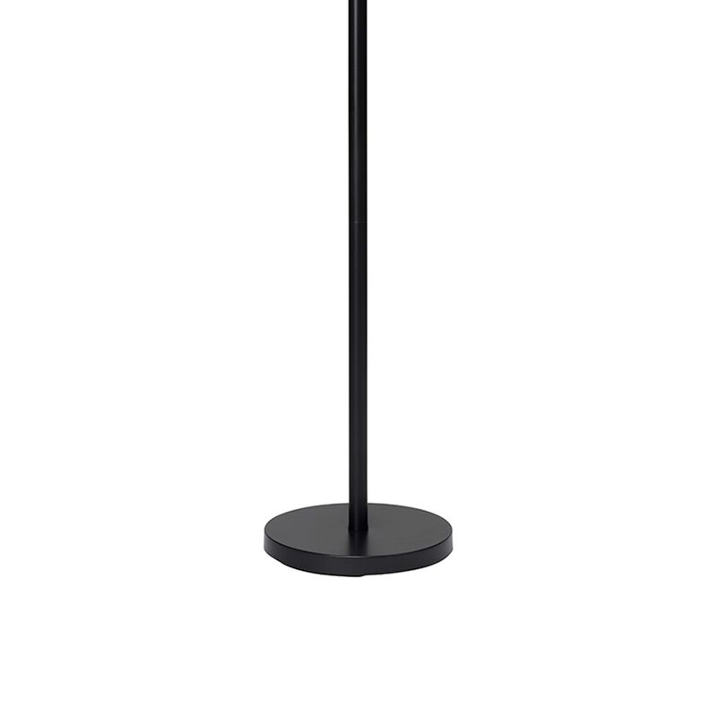 Floor Lamp with Drum Shade and Pull Chain, White and Black-Benzara