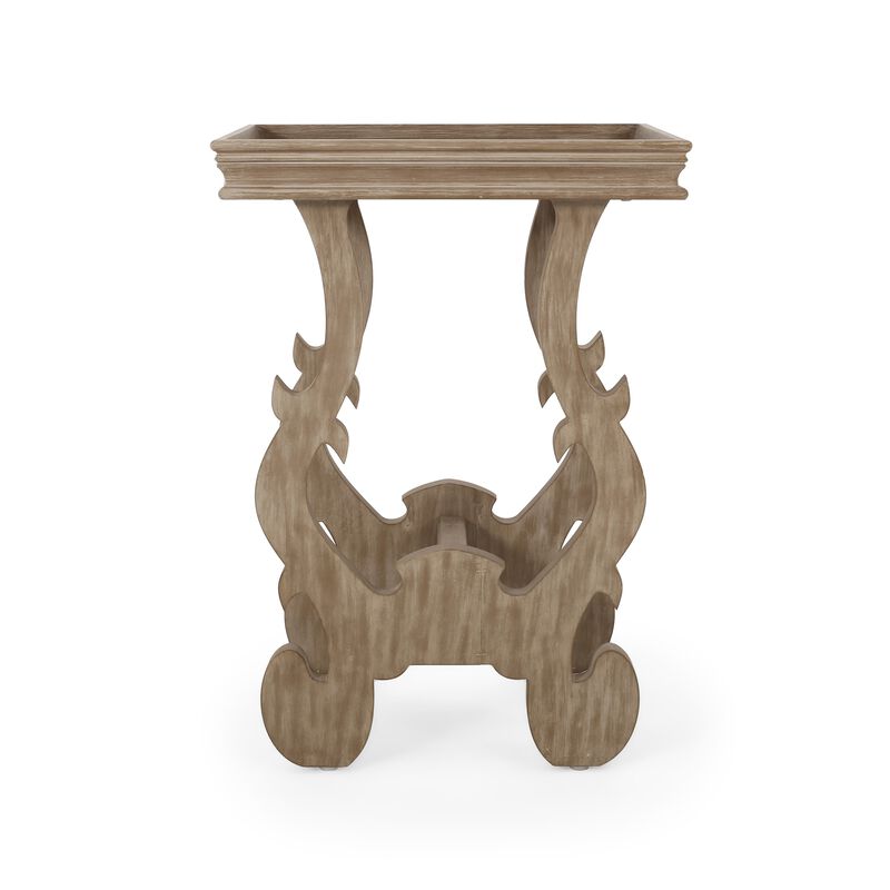 Side End Table, 19 Inch, Classic Curved Legs Design, Natural Brown - Benzara