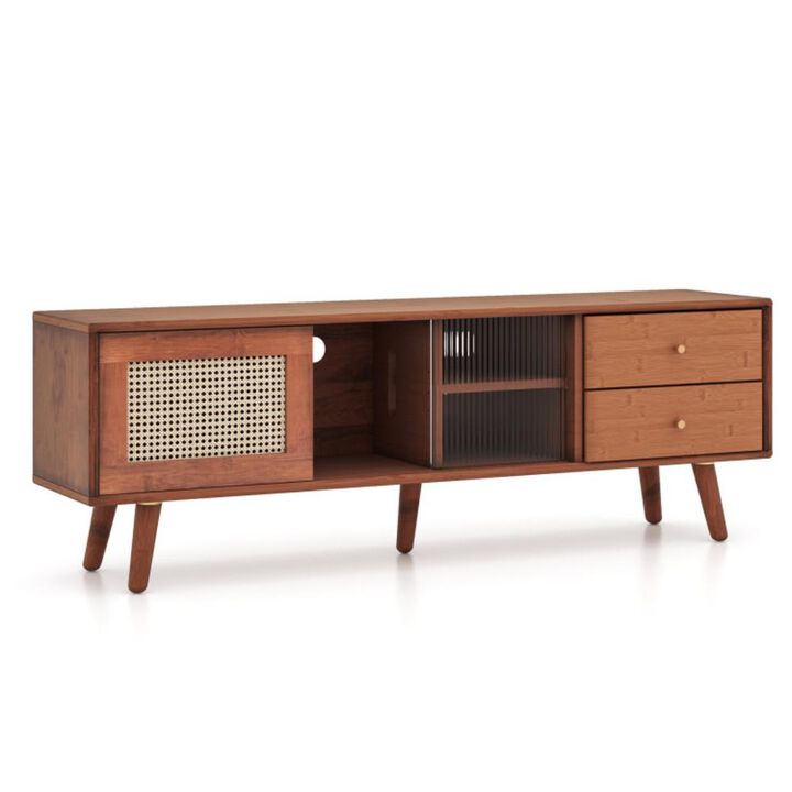 Hivvago Bamboo TV Stand for TV up to 65 Inch-Brown