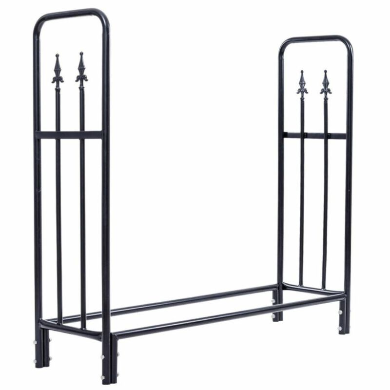 Hivvago 4 Feet Outdoor Heavy Duty Steel Firewood Wood Storage Rack