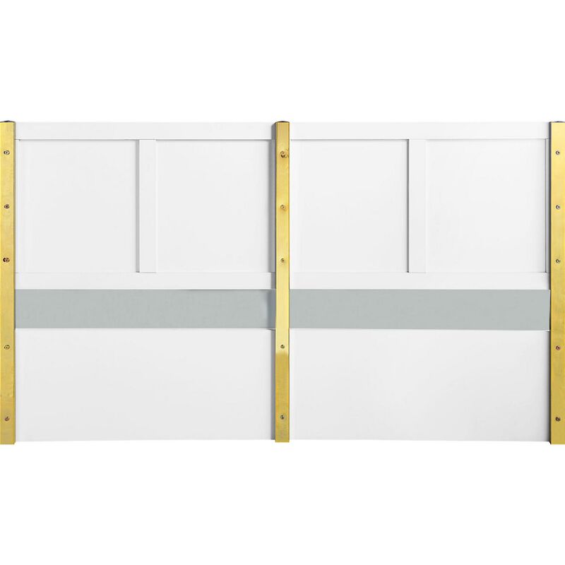 Tyra Modern Queen Bed, Panel Headboard, Luxury Textured Chevron, White Gold-Benzara
