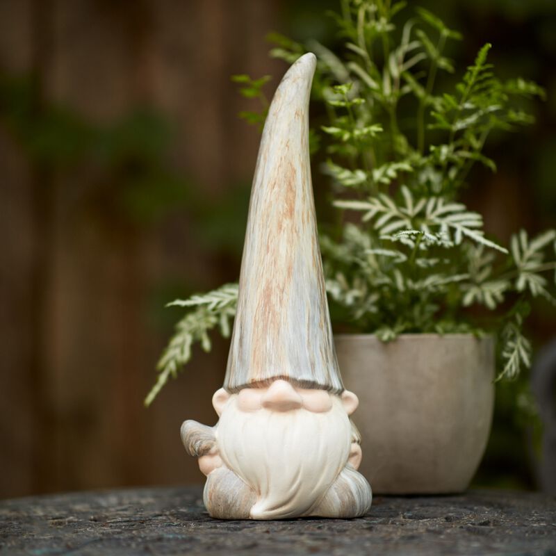 Modern Terra Cotta Gnome Figurine with Marble Finish for Garden Décor, Outdoor Decor, and Landscaping (Set of 2)